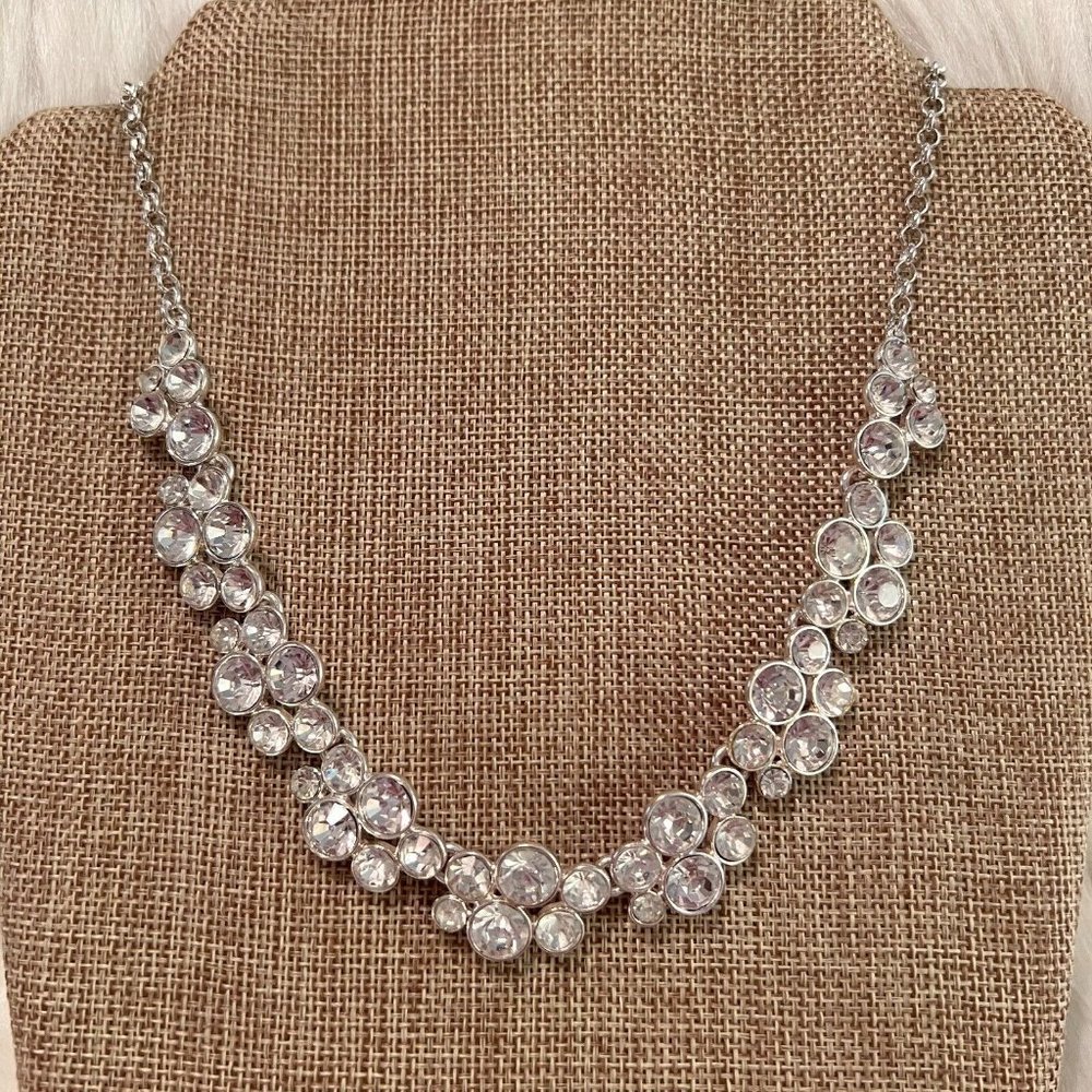 Charter Club Elegant Necklace Rhinestone Formal Silver Tone Old Money Regal 9105